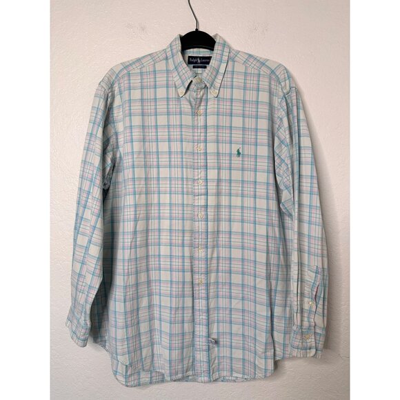 Ralph Lauren Mens Classic Fit Pastel Plaid Button-Down Flannel Shirt L - Picture 1 of 5